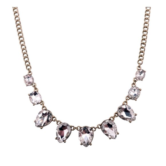 Circa 1900 Clear Oval and Teardrop Crystal Mix Goldtone Statement Necklace NEW - Picture 1 of 2